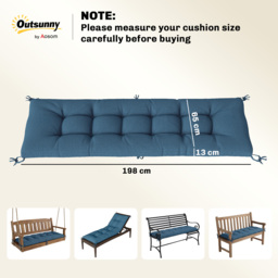 Outsunny Sun Lounger Cushion, Memory Foam Patio Chair Cushion with Ties, Outdoor Seat Pad Fits 190 x 60 cm Lounger, Blue - thumbnail 3