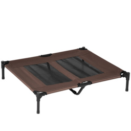PawHut Elevated Pet Bed, Large Raised Dog & Cat Cooling Cot, Portable for Camping, Outdoor/Indoor Use, Metal Frame with Mesh, Black - Aosom UK