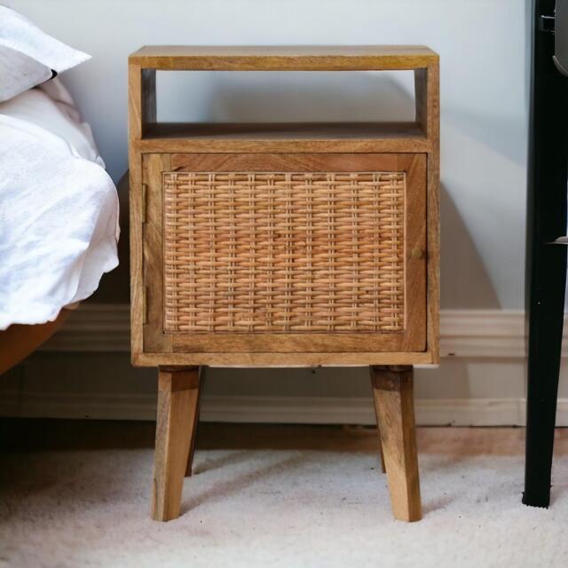 Solid Wood Bedside Cabinet, Mini Nightstand with Knitted Fabric Door & Open Slot, Cotton-Blend, Brown - Aosom UK - image 1