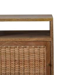 Solid Wood Bedside Cabinet, Mini Nightstand with Knitted Fabric Door & Open Slot, Cotton-Blend, Brown - Aosom UK - thumbnail 4