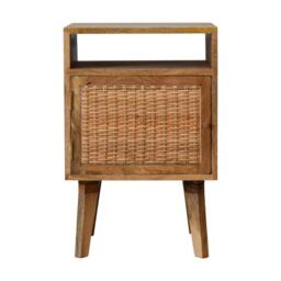 Solid Wood Bedside Cabinet, Mini Nightstand with Knitted Fabric Door & Open Slot, Cotton-Blend, Brown - Aosom UK - thumbnail 2