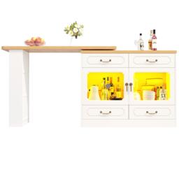 360° Rotating Kitchen Island with App-Controlled LED Lights and Music Sync, Extendable Bar Table with 4 Drawers, 135L x 39W x 93H cm, White - Aosom UK - thumbnail 2
