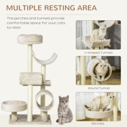 PawHut Cat Tree, Plush, 50Lx40Wx105H cm-Beige - Aosom UK - thumbnail 5