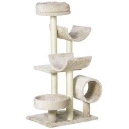 PawHut Cat Tree, Plush, 50Lx40Wx105H cm-Beige - Aosom UK - thumbnail 1
