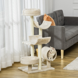 PawHut Cat Tree, Plush, 50Lx40Wx105H cm-Beige - Aosom UK - thumbnail 2