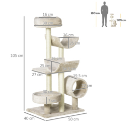 PawHut Cat Tree, Plush, 50Lx40Wx105H cm-Beige - Aosom UK - thumbnail 3