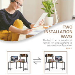 HOMCOM Industrial L-Shaped Work Desk & Storage Shelf Steel Frame Adjustable Feet Corner Workstation Home Office Study Stylish Brown Black - Aosom UK - thumbnail 5