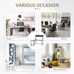 HOMCOM Industrial L-Shaped Work Desk & Storage Shelf Steel Frame Adjustable Feet Corner Workstation Home Office Study Stylish Brown Black - Aosom UK - thumbnail 7