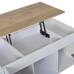 Height-Adjustable Coffee Table with Hydraulic Lift and Shelves, Minimalist Center Table with Rounded Corners, 95L x 46W x 45H cm, White - Aosom UK - thumbnail 9
