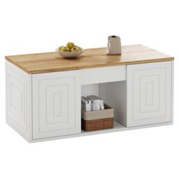 Height-Adjustable Coffee Table with Hydraulic Lift and Shelves, Minimalist Center Table with Rounded Corners, 95L x 46W x 45H cm, White - Aosom UK - thumbnail 2