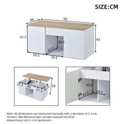 Height-Adjustable Coffee Table with Hydraulic Lift and Shelves, Minimalist Center Table with Rounded Corners, 95L x 46W x 45H cm, White - Aosom UK - thumbnail 3