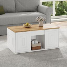 Height-Adjustable Coffee Table with Hydraulic Lift and Shelves, Minimalist Center Table with Rounded Corners, 95L x 46W x 45H cm, White - Aosom UK - thumbnail 7