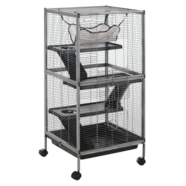 PawHut Small Animal Cage with Wheels Pet Home for Chinchillas, Ferrets, Kittens , Hammock, 4 Platforms and Removable Tray - image 1