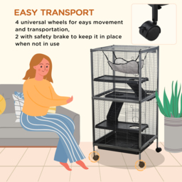 PawHut Small Animal Cage with Wheels Pet Home for Chinchillas, Ferrets, Kittens , Hammock, 4 Platforms and Removable Tray - thumbnail 5