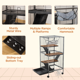 PawHut Small Animal Cage with Wheels Pet Home for Chinchillas, Ferrets, Kittens , Hammock, 4 Platforms and Removable Tray - thumbnail 6