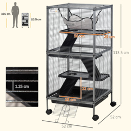 PawHut Small Animal Cage with Wheels Pet Home for Chinchillas, Ferrets, Kittens , Hammock, 4 Platforms and Removable Tray - thumbnail 3