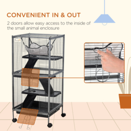 PawHut Small Animal Cage with Wheels Pet Home for Chinchillas, Ferrets, Kittens , Hammock, 4 Platforms and Removable Tray - thumbnail 7