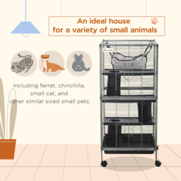 PawHut Small Animal Cage with Wheels Pet Home for Chinchillas, Ferrets, Kittens , Hammock, 4 Platforms and Removable Tray - thumbnail 4
