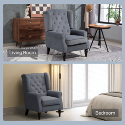HOMCOM Wingback Accent Chair, Retro Upholstered Button Tufted Occasional Chair for Living Room and Bedroom, Grey - Aosom UK - thumbnail 8