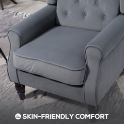HOMCOM Wingback Accent Chair, Retro Upholstered Button Tufted Occasional Chair for Living Room and Bedroom, Grey - Aosom UK - thumbnail 6