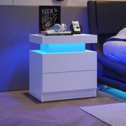 Multi-Functional LED Nightstand with Adjustable Lights, 2 Drawers, Modern Bedside Table for Bedroom, Living Room, 49L x 35W x 52H cm, White - Aosom.UK - thumbnail 5