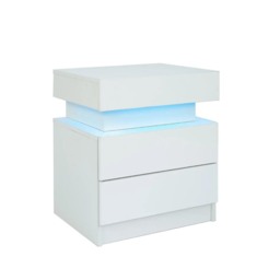 Multi-Functional LED Nightstand with Adjustable Lights, 2 Drawers, Modern Bedside Table for Bedroom, Living Room, 49L x 35W x 52H cm, White - Aosom.UK - thumbnail 2