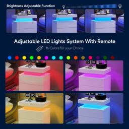 Multi-Functional LED Nightstand with Adjustable Lights, 2 Drawers, Modern Bedside Table for Bedroom, Living Room, 49L x 35W x 52H cm, White - Aosom.UK - thumbnail 4
