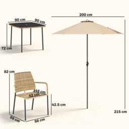 Outsunny 4 Seater Rattan Dining Set with Parasol, 6 Piece Garden Table and Stackable Chairs with Tempered Glass Tabletop - thumbnail 3
