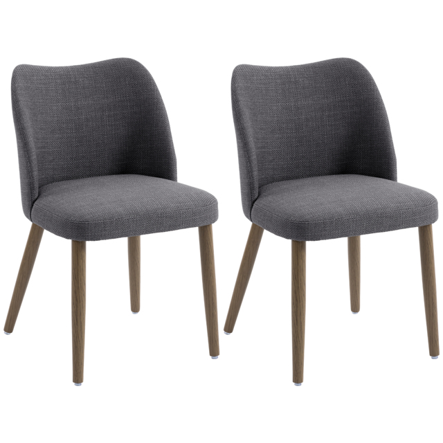 HOMCOM Dining Chairs Set of 2, Linen Upholstered Kitchen Chairs with Padded Seat, Curved Backrest, Rubberwood Legs, Dark Grey - image 1