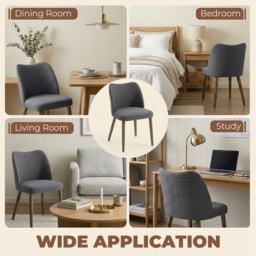 HOMCOM Dining Chairs Set of 2, Linen Upholstered Kitchen Chairs with Padded Seat, Curved Backrest, Rubberwood Legs, Dark Grey - thumbnail 8