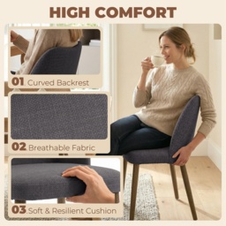 HOMCOM Dining Chairs Set of 2, Linen Upholstered Kitchen Chairs with Padded Seat, Curved Backrest, Rubberwood Legs, Dark Grey - thumbnail 5