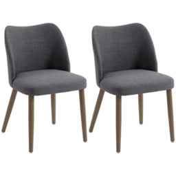 HOMCOM Dining Chairs Set of 2, Linen Upholstered Kitchen Chairs with Padded Seat, Curved Backrest, Rubberwood Legs, Dark Grey - thumbnail 1