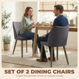 HOMCOM Dining Chairs Set of 2, Linen Upholstered Kitchen Chairs with Padded Seat, Curved Backrest, Rubberwood Legs, Dark Grey - thumbnail 4