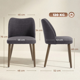HOMCOM Dining Chairs Set of 2, Linen Upholstered Kitchen Chairs with Padded Seat, Curved Backrest, Rubberwood Legs, Dark Grey - thumbnail 3