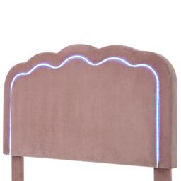Upholstered Single Bed with LED Adjustable Headboard, Efficient Assembly, Velvet Bed Frame with Wooden Slats, 197L x 101W x 109H cm, Pink - Aosom UK - thumbnail 9