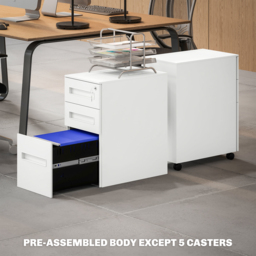 Vinsetto Metal Mobile File Cabinet with Wheels, Lockable 3 Drawer Filing Cabinet for A4, Legal, Letter, Under Desk Office Cabinet with Pre-Assembled Body for Home Office, 30 x 43.5 x 60 cm, White - thumbnail 8