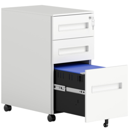 Vinsetto Metal Mobile File Cabinet with Wheels, Lockable 3 Drawer Filing Cabinet for A4, Legal, Letter, Under Desk Office Cabinet with Pre-Assembled Body for Home Office, 30 x 43.5 x 60 cm, White - thumbnail 1