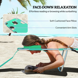 Outsunny Beach Chaise Lounge with Face Cavity & Arm Slots, Portable Sun Lounger, Reclining Lounge Chair for Patio Garden Beach Pool, Green - Aosom UK - thumbnail 5