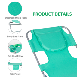 Outsunny Beach Chaise Lounge with Face Cavity & Arm Slots, Portable Sun Lounger, Reclining Lounge Chair for Patio Garden Beach Pool, Green - Aosom UK - thumbnail 6