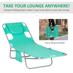 Outsunny Beach Chaise Lounge with Face Cavity & Arm Slots, Portable Sun Lounger, Reclining Lounge Chair for Patio Garden Beach Pool, Green - Aosom UK - thumbnail 7