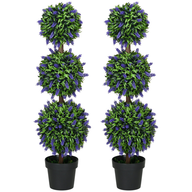 HOMCOM Artificial Lavender Flower Ball Trees, Set of 2, with Pot for Indoor Outdoor Decor, 110cm, Green. - Aosom UK - image 1