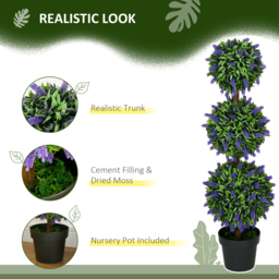 HOMCOM Artificial Lavender Flower Ball Trees, Set of 2, with Pot for Indoor Outdoor Decor, 110cm, Green. - Aosom UK - thumbnail 4