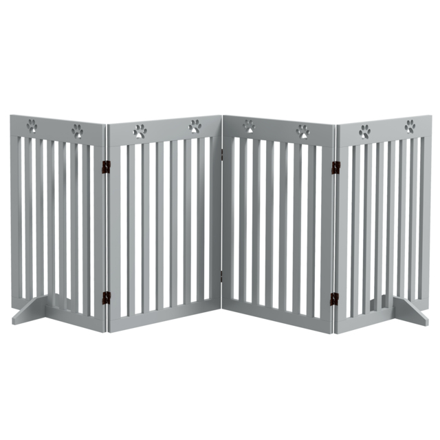 PawHut Wooden Pet Gate Foldable Freestanding Dog Safety Barrier w/ Support Feet, Grey - Aosom UK - image 1