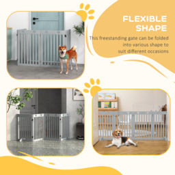 PawHut Wooden Pet Gate Foldable Freestanding Dog Safety Barrier w/ Support Feet, Grey - Aosom UK - thumbnail 6