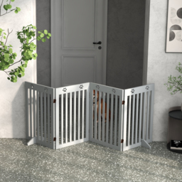 PawHut Wooden Pet Gate Foldable Freestanding Dog Safety Barrier w/ Support Feet, Grey - Aosom UK - thumbnail 8