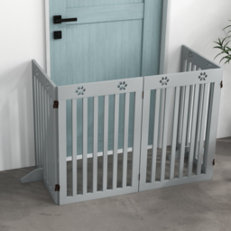 PawHut Wooden Pet Gate Foldable Freestanding Dog Safety Barrier w/ Support Feet, Grey - Aosom UK - thumbnail 7