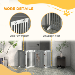 PawHut Wooden Pet Gate Foldable Freestanding Dog Safety Barrier w/ Support Feet, Grey - Aosom UK - thumbnail 5