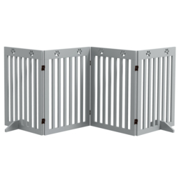 PawHut Wooden Pet Gate Foldable Freestanding Dog Safety Barrier w/ Support Feet, Grey - Aosom UK - thumbnail 1