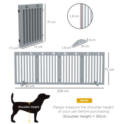 PawHut Wooden Pet Gate Foldable Freestanding Dog Safety Barrier w/ Support Feet, Grey - Aosom UK - thumbnail 3