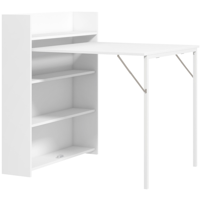 HOMCOM Kitchen Table, Folding Dining Table, with 4-Tier Shelves, Modern Drop-Leaf Table, White - image 1